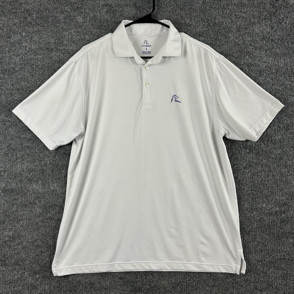 Rhoback Shirt Men Large Performance Polo White Golf Stretch Athletic Preppy